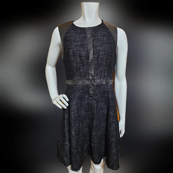 💛 39. Judith & Charles Size 12 Leather/Cotton/Linen Dress - Picture 1 of 2